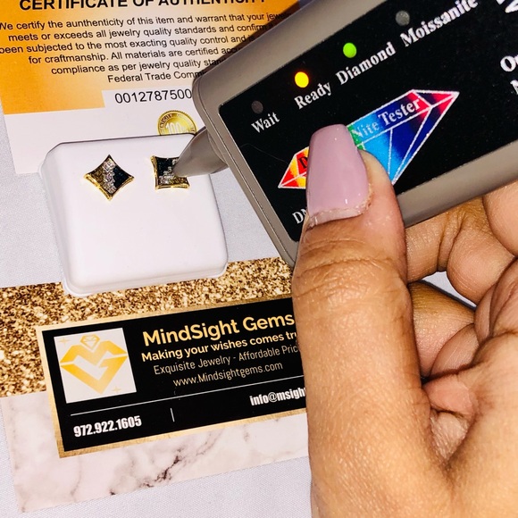 10k yellow gold vermeil REAL diamond custom designed lite earrings, best gift - Picture 3 of 7